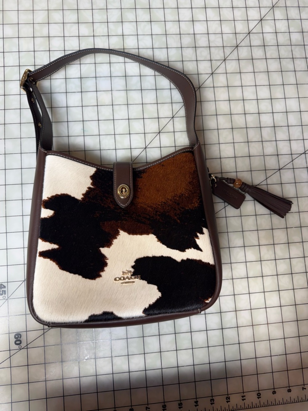 Coach Cowhide Shoulder Bag in Brown, Black & White